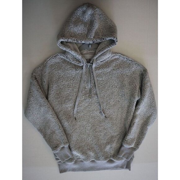 Aerie Women's Sz S Gray Heather Faux Fur Teddy 1/4 Zip Hoodie Sweatshirt - Picture 8 of 9